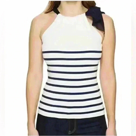 FUZZI Stripe Knit Tank Top Sweater, Women's Size L, Cream - Picture 1 of 3